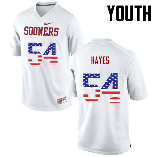 Youth Oklahoma Sooners #54 Marquis Hayes College Football USA Flag Fashion Jerseys-White - Click Image to Close